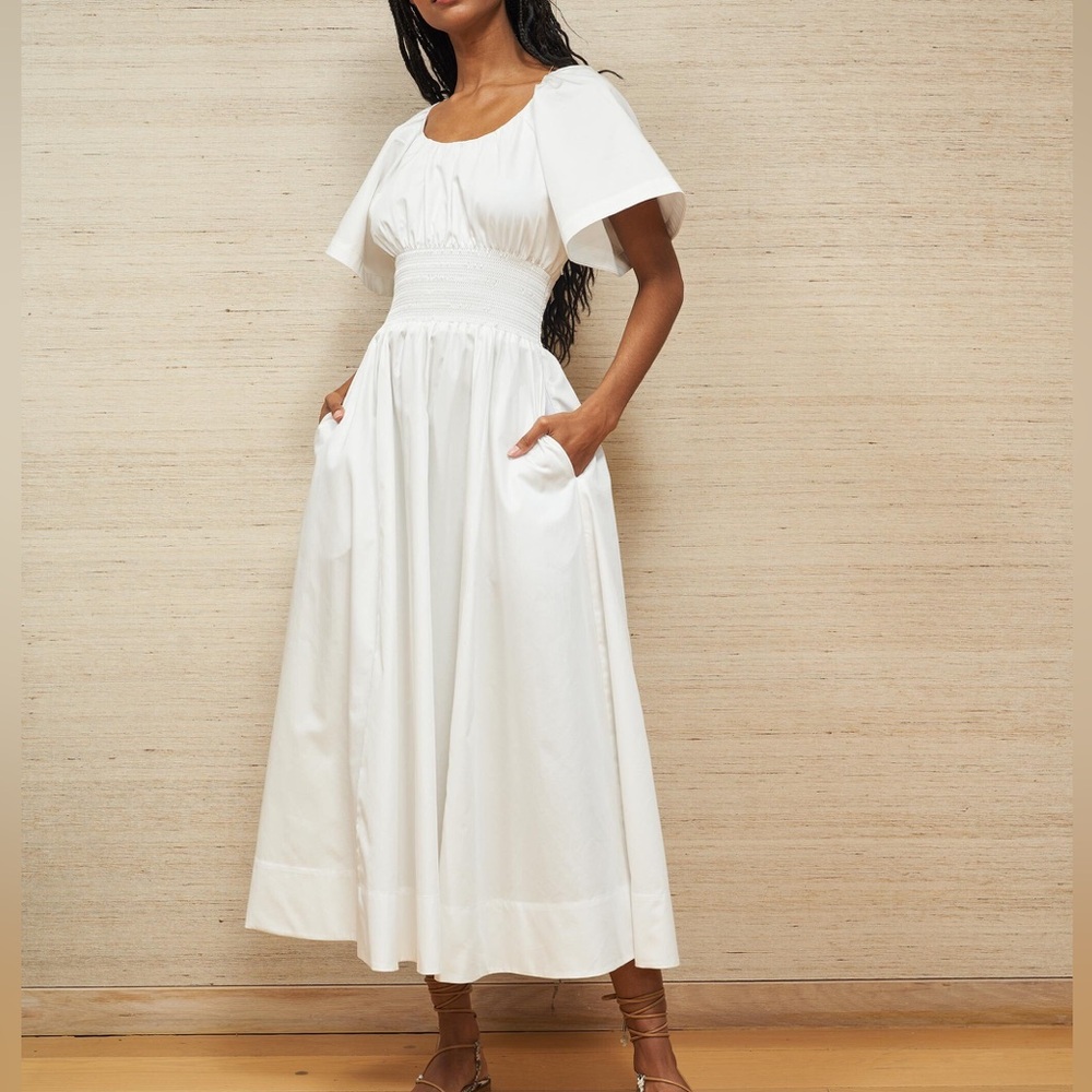 BNWT LA LIGNE Claire Dress Midi White 100% Cotton Size M!